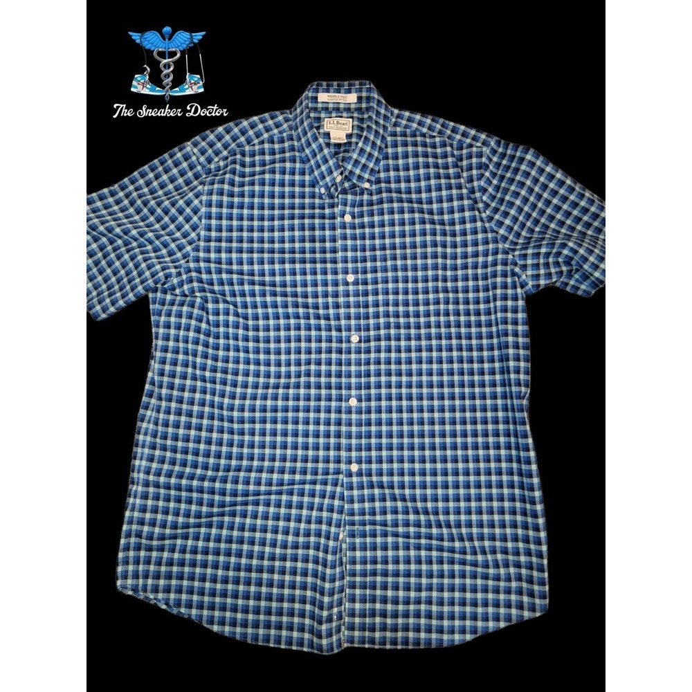 L.L. Bean Blue Plaid Button-Down Dress Shirt Size Large
